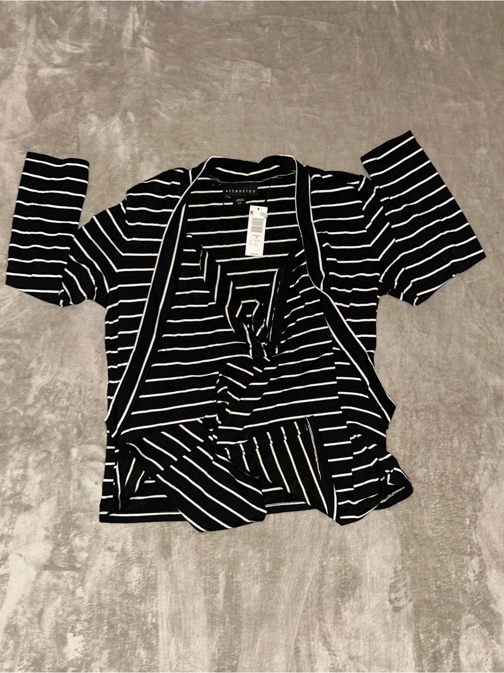 NWT attention Black and White Striped 3/4  Sleeve Women's Open Sweater